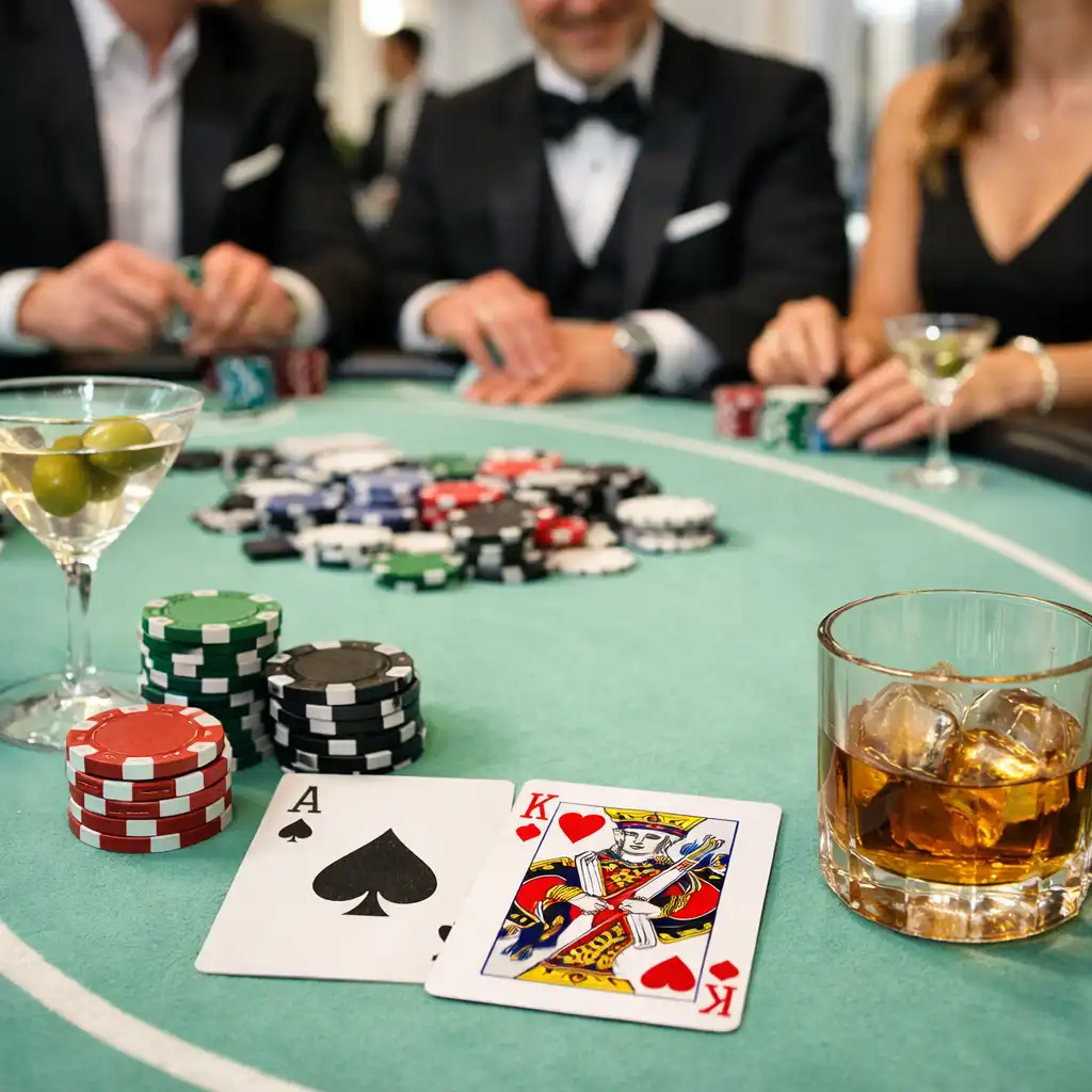 Stół pokerowy przygotowany na elegancki wieczór offline